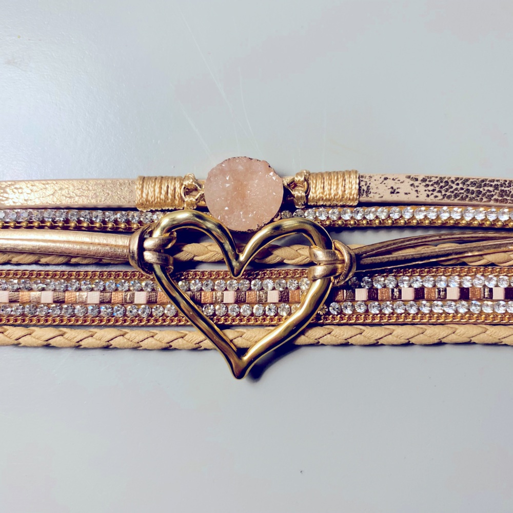 Crystal & Heart Leather Bracelet